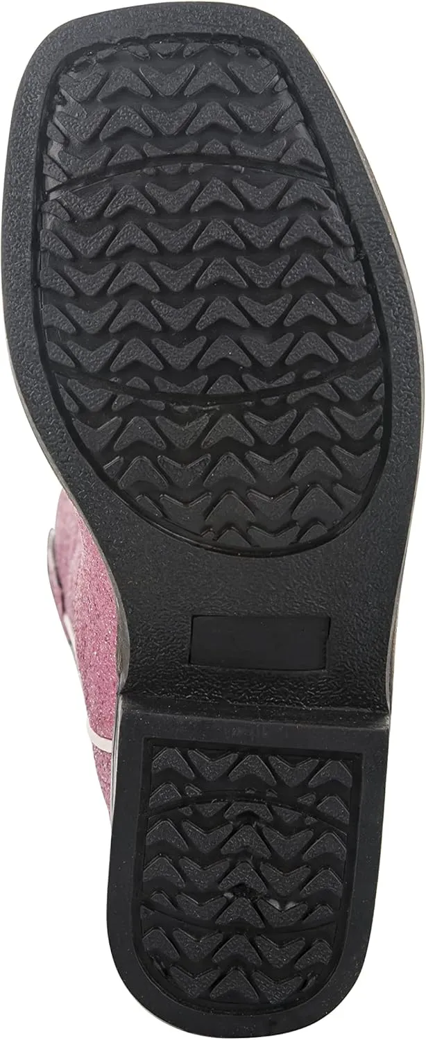 TuffRider Toddler Pink Glitter Western Boot- 4T- Pink With Free Assorted Striped Socks