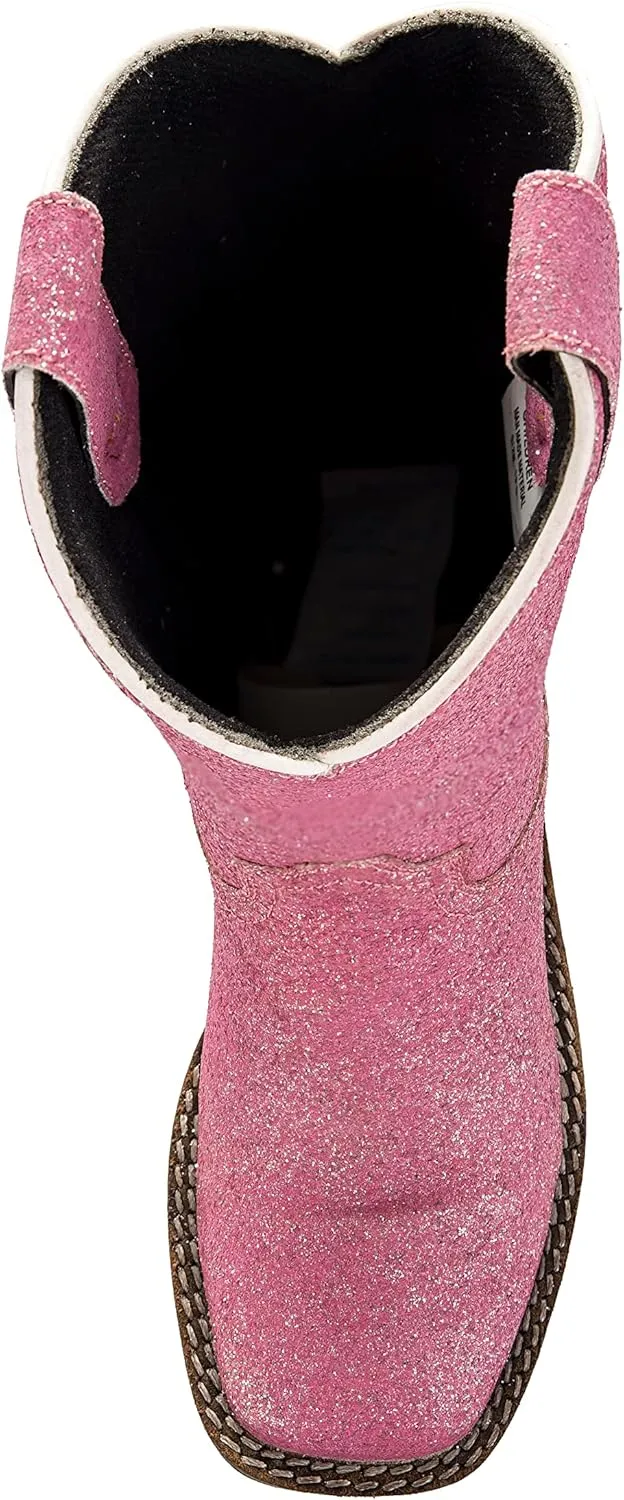 TuffRider Toddler Pink Glitter Western Boot- 4T- Pink With Free Assorted Striped Socks