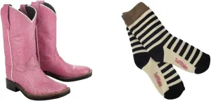 TuffRider Toddler Pink Glitter Western Boot- 4T- Pink With Free Assorted Striped Socks
