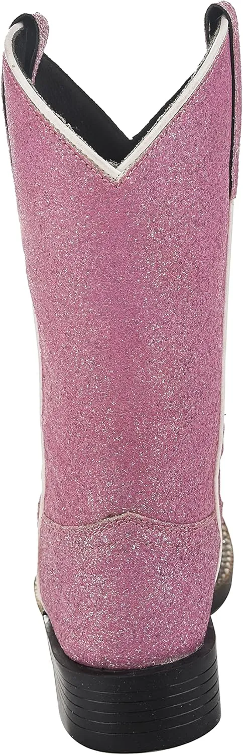 TuffRider Toddler Pink Glitter Western Boot- 4T- Pink With Free Assorted Striped Socks