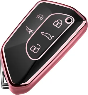 Tukellen for Volkswagen Key Fob Cover, Premium Soft TPU Full Protection Key Fob Case VW ID4 ID3 MK8 Golf GTI Skoda Octavia Smart Keyless Fob Remote Key (Rose Pink)