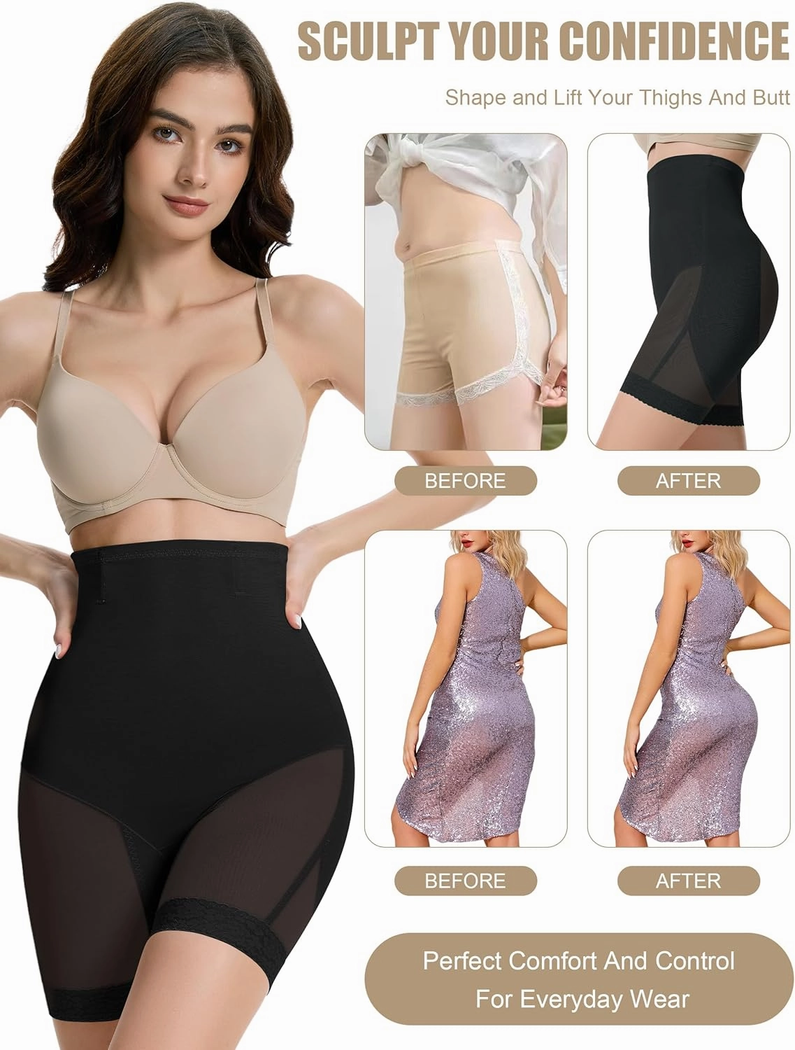 Tummy Control Shapewear Shorts Women High Waisted Body Shaper Butt Lifting Panties Thigh Slimmers Compression Girdle