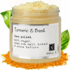 Turmeric & Basil Face Polish - Exfoliating Face Wash & Cleanser - For Acne & Dry Skin - Reduce Redness - Moisturizing & Nourishing Skin Care - Gentle for All Skin Types - Vegan - 5 oz