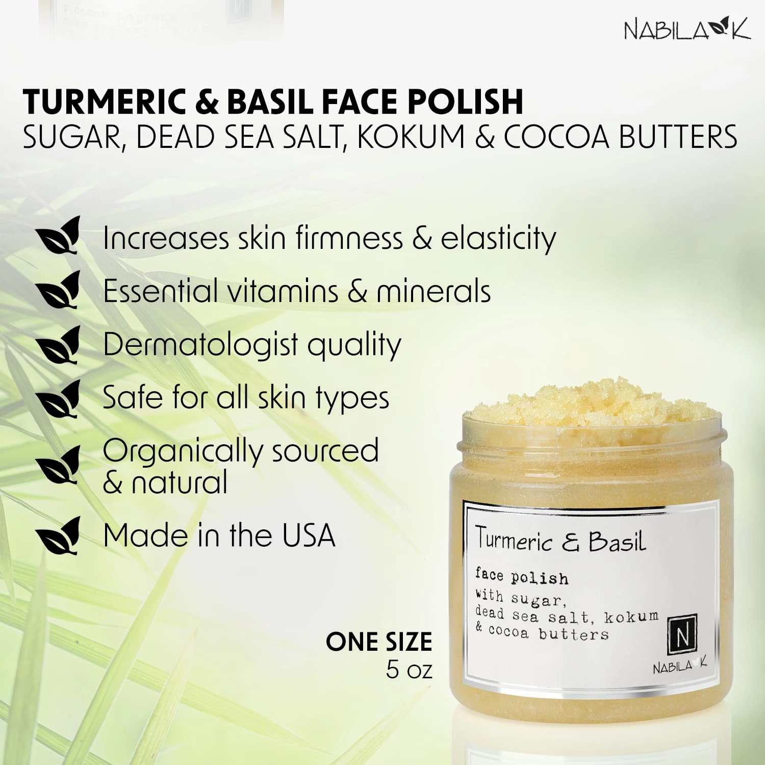 Turmeric & Basil Face Polish - Exfoliating Face Wash & Cleanser - For Acne & Dry Skin - Reduce Redness - Moisturizing & Nourishing Skin Care - Gentle for All Skin Types - Vegan - 5 oz
