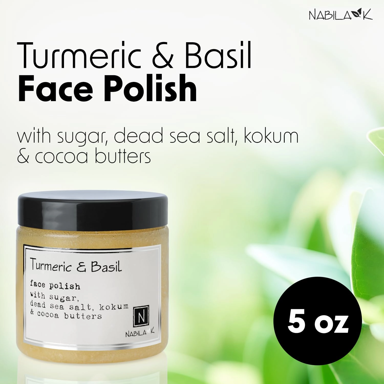 Turmeric & Basil Face Polish - Exfoliating Face Wash & Cleanser - For Acne & Dry Skin - Reduce Redness - Moisturizing & Nourishing Skin Care - Gentle for All Skin Types - Vegan - 5 oz
