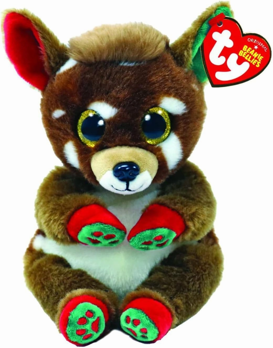 Ty - Plush - Beanie Bellies Special Christmas - Reindeer - Juno - Brown - Plush Toy with Soft Tummy and Gold Glitter Eyes - Soft and Cuddly Plush - 20 cm - 41040