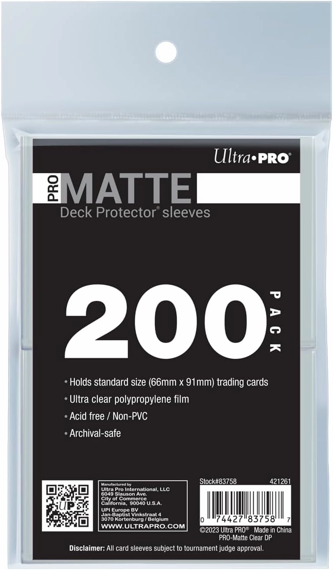 Ultra PRO - 200ct Clear PRO-Matte Standard Card Sleeve Deck Protector, Protect & Store Collectible Cards, Sports Cards, MTG, D&D Cards, Sized to Fit Standard Size Cards, High Clarity Matte Finish
