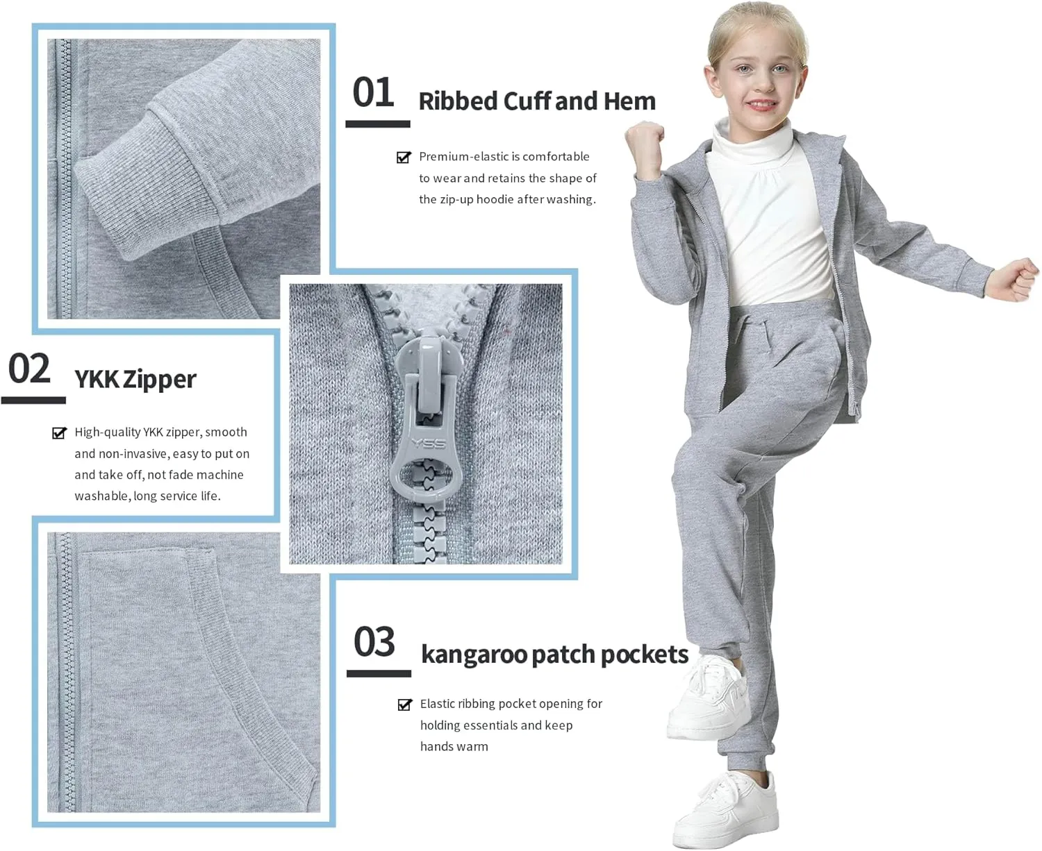 UNACOO Girls Boys Zip Up Hoodie Soft Fleece Sweatshirt Kids Hoodies for Toddler Zipper hoodie Jacket (Age 3-12 Years)