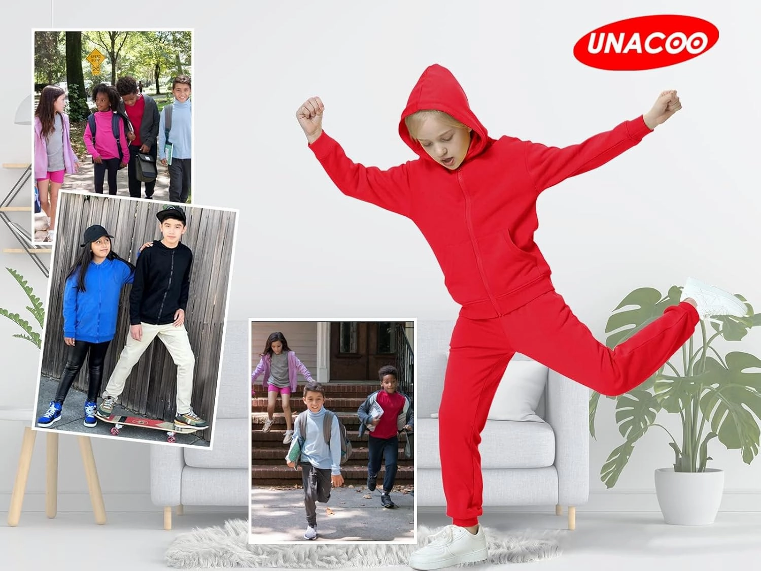 UNACOO Girls Boys Zip Up Hoodie Soft Fleece Sweatshirt Kids Hoodies for Toddler Zipper hoodie Jacket (Age 3-12 Years)