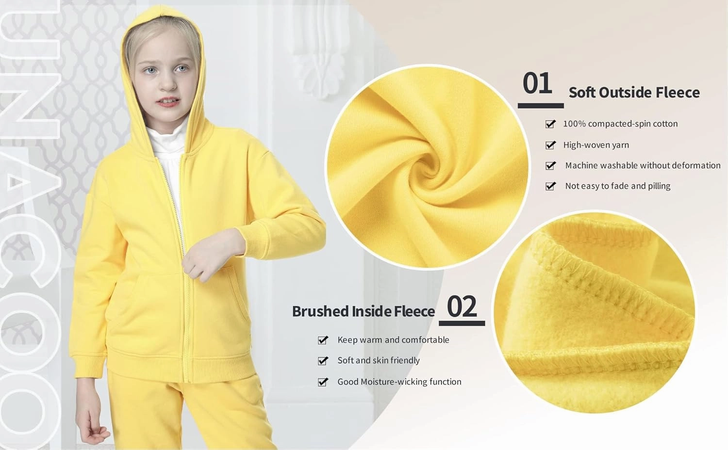 UNACOO Girls Boys Zip Up Hoodie Soft Fleece Sweatshirt Kids Hoodies for Toddler Zipper hoodie Jacket (Age 3-12 Years)