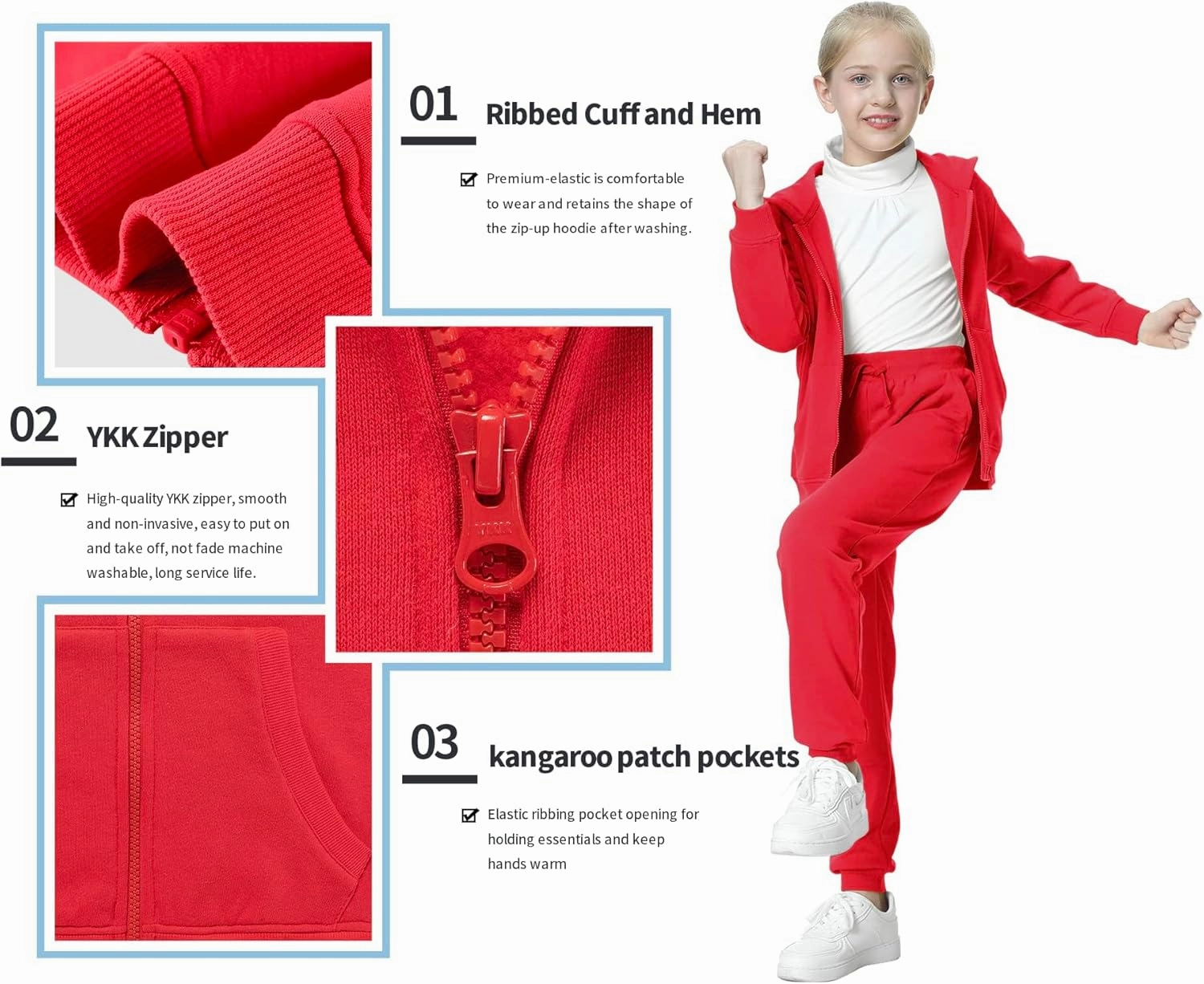 UNACOO Girls Boys Zip Up Hoodie Soft Fleece Sweatshirt Kids Hoodies for Toddler Zipper hoodie Jacket (Age 3-12 Years)