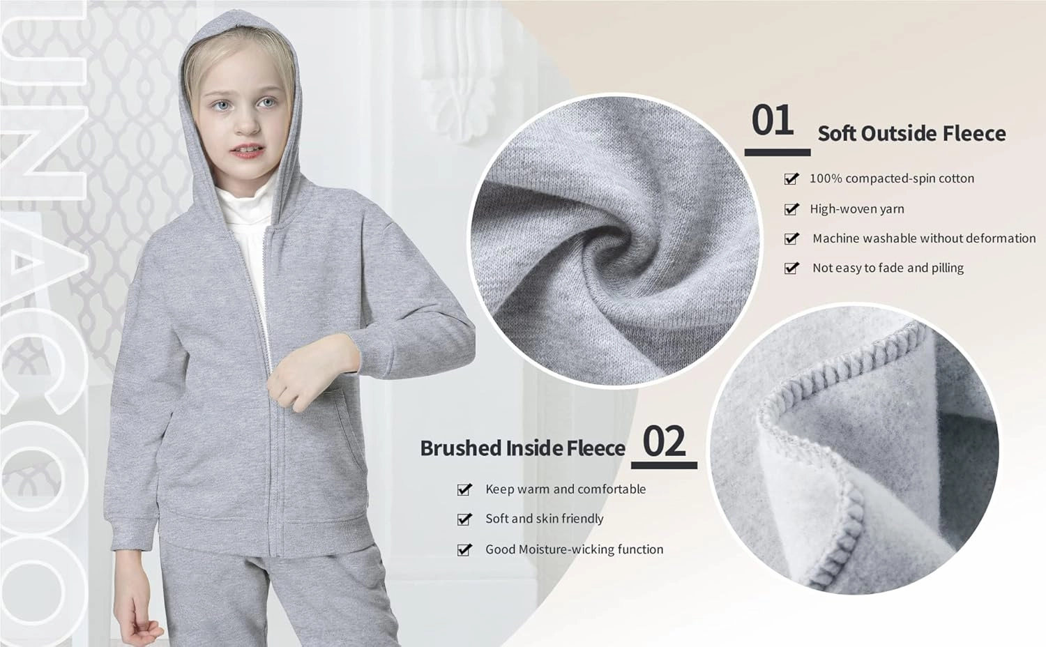 UNACOO Girls Boys Zip Up Hoodie Soft Fleece Sweatshirt Kids Hoodies for Toddler Zipper hoodie Jacket (Age 3-12 Years)