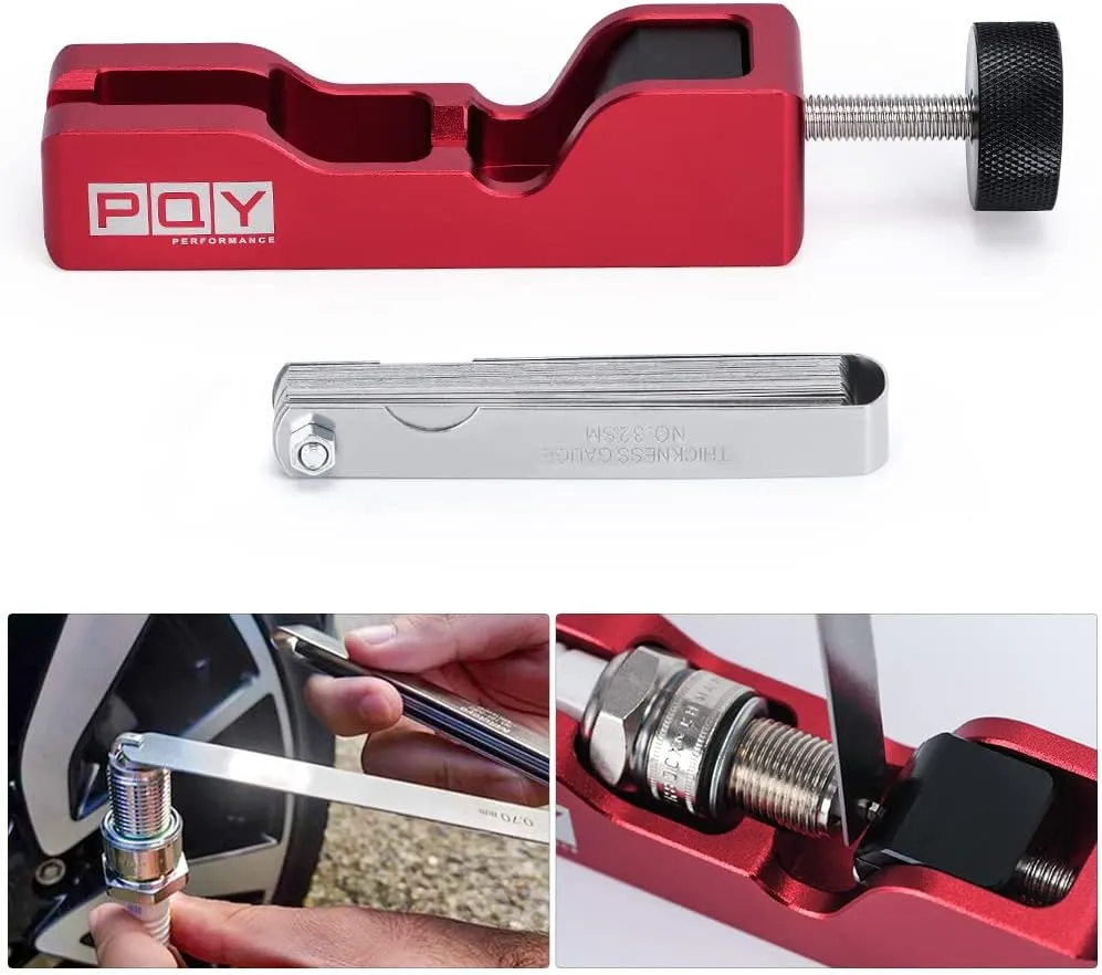 Universal Spark Plug Gap Tool with 32 Blades Steel Feeler Gauge for Most 10mm 12mm 14mm 16mm Spark Plugs Red