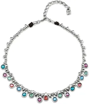 UNOde50 Short Necklace, Sterling Silver-Plated with Multicolor Swarovski® Elements.