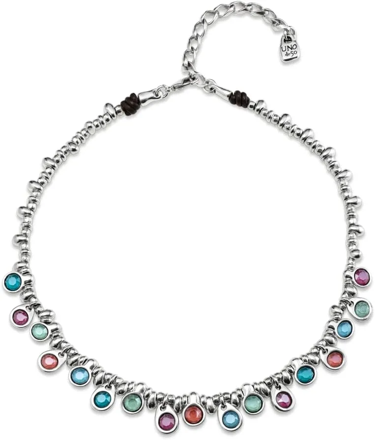 UNOde50 Short Necklace, Sterling Silver-Plated with Multicolor Swarovski® Elements.