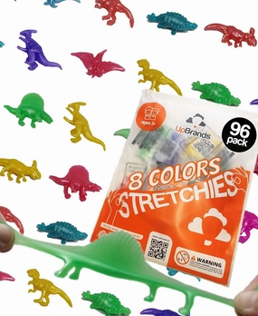 UpBrands 96 Stretchy Dinosaurs Toys 2 1/2 Inches Bulk Set, 8 Glitter Colors, Kit for Birthday Party Favors for Kids, Goodie Bags, Easter Egg Basket Stuffers, Pinata Filler, Students Rewards