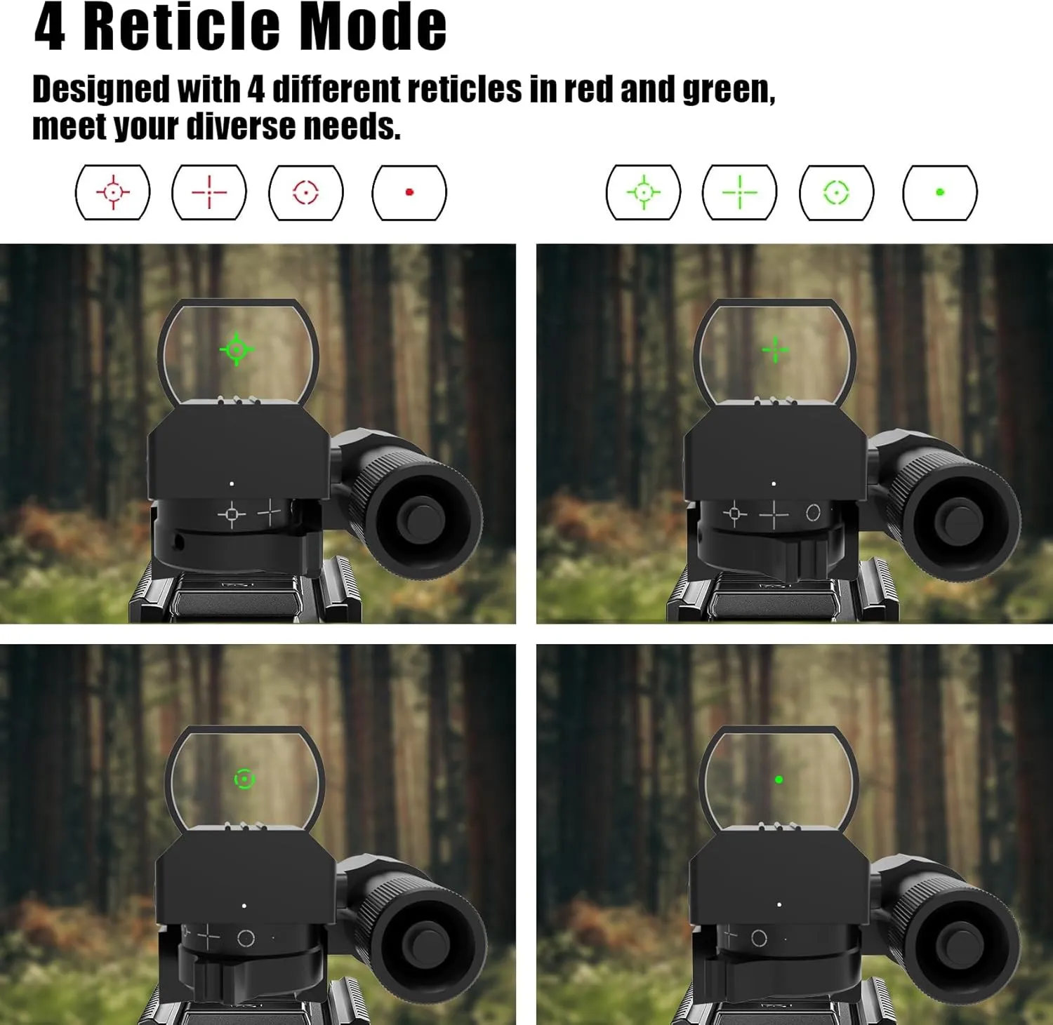 UUQ 1X22X33 Reflex Red Dot Sight - 4 Reticle Red & Green Dot Optics with Integrated Red or Green Laser for 20mm Rail