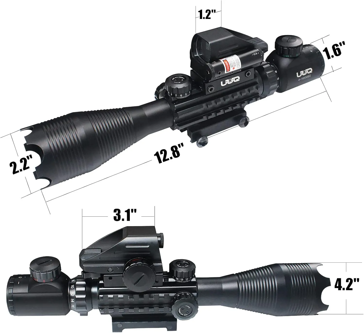 UUQ 4-16x50 Tactical Rifle Scope Red/Green Illuminated Range Finder Reticle W/Laser Sight and Holographic Reflex Dot Sight