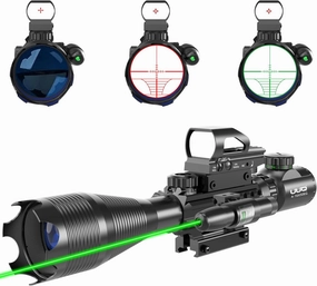 UUQ 4-16x50 Tactical Rifle Scope Red/Green Illuminated Range Finder Reticle W/Laser Sight and Holographic Reflex Dot Sight