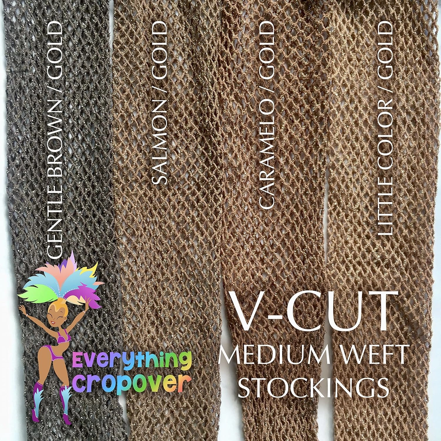 V-Cut Skintone Gold Glitter Fishnet Stockings | VCUT Carnival Tights for Black and Brown Skin Women