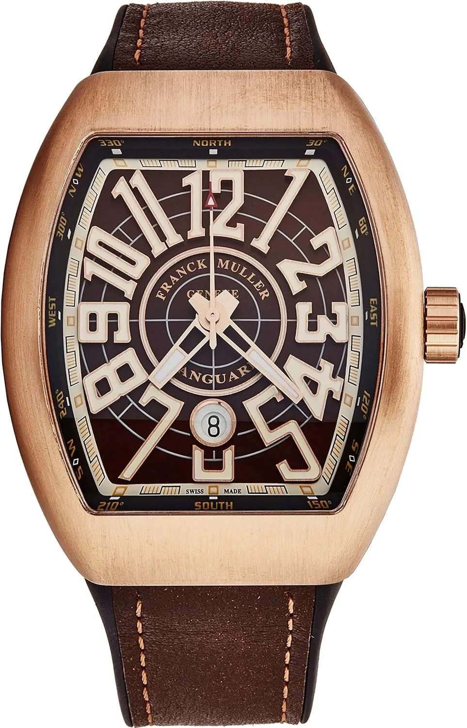 Vanguard Mens Titanium Swiss Automatic Watch - Tonneau Brown Face with Luminous Hands, Date and Sapphire Crystal - Brown Fabric/Rubber Strap Swiss Made Watch for Men 45SCCIRBRNBRN