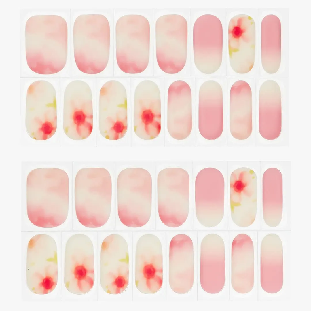 Vegan And Cruelty Free Semi Cured Gel Nail Strip Kit Includes 30 Nail Strips, Alcohol Free Nourishing Prep Pad, A Gel Top Coat, A Wooden Cuticle Stick, Nail File - PINK FLORAL
