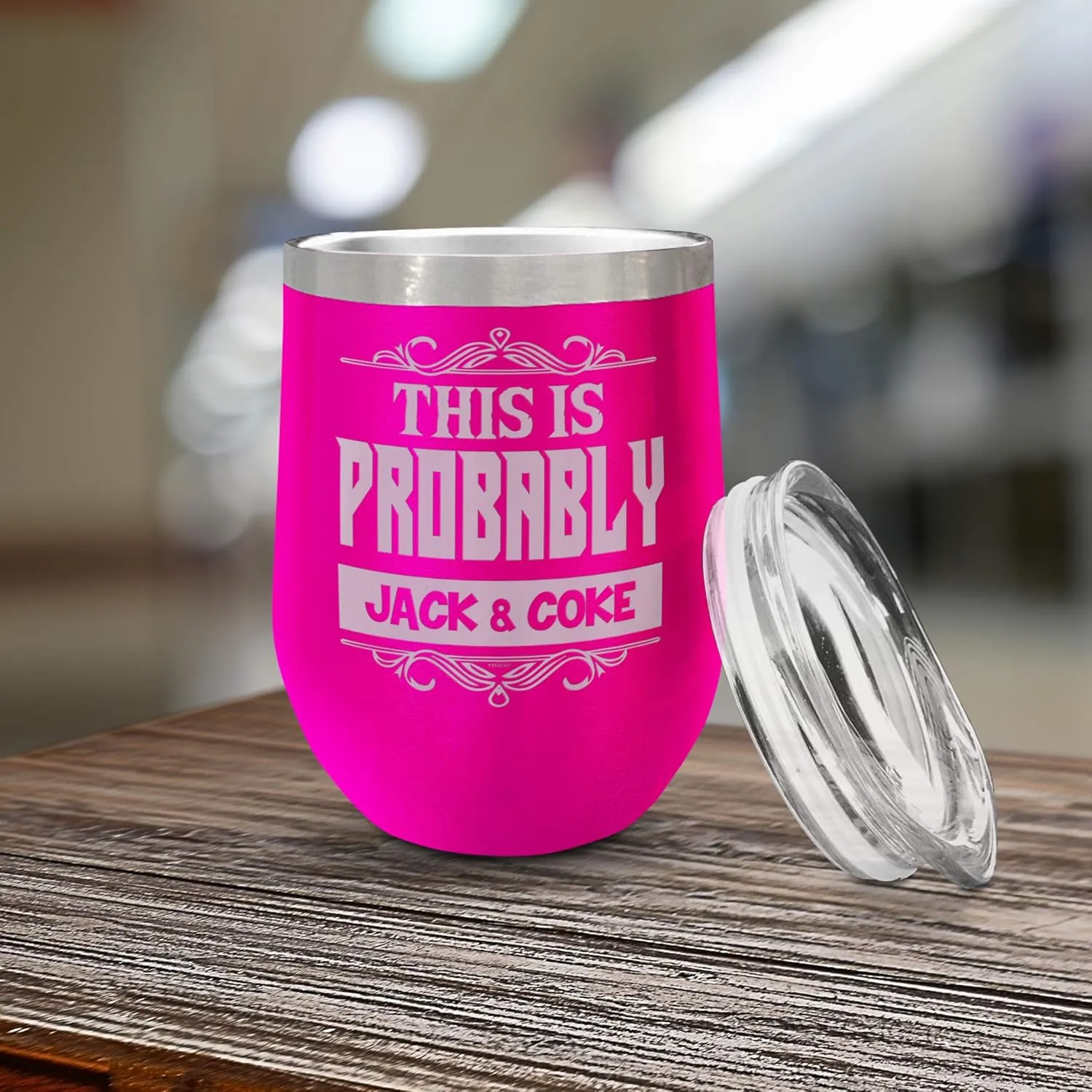 Veracco This Is Probably Jack & Coke Double Wall Insulated Stainless Steel Tumbler with Splash Proof Lid Funny Gift For Someone Who Loves Drinking Bachelor Party Favors (Pink)