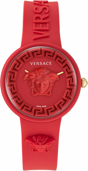 Versace Medusa Pop Collection Luxury Womens Watch Timepieces with a Red Strap, Case and Dial
