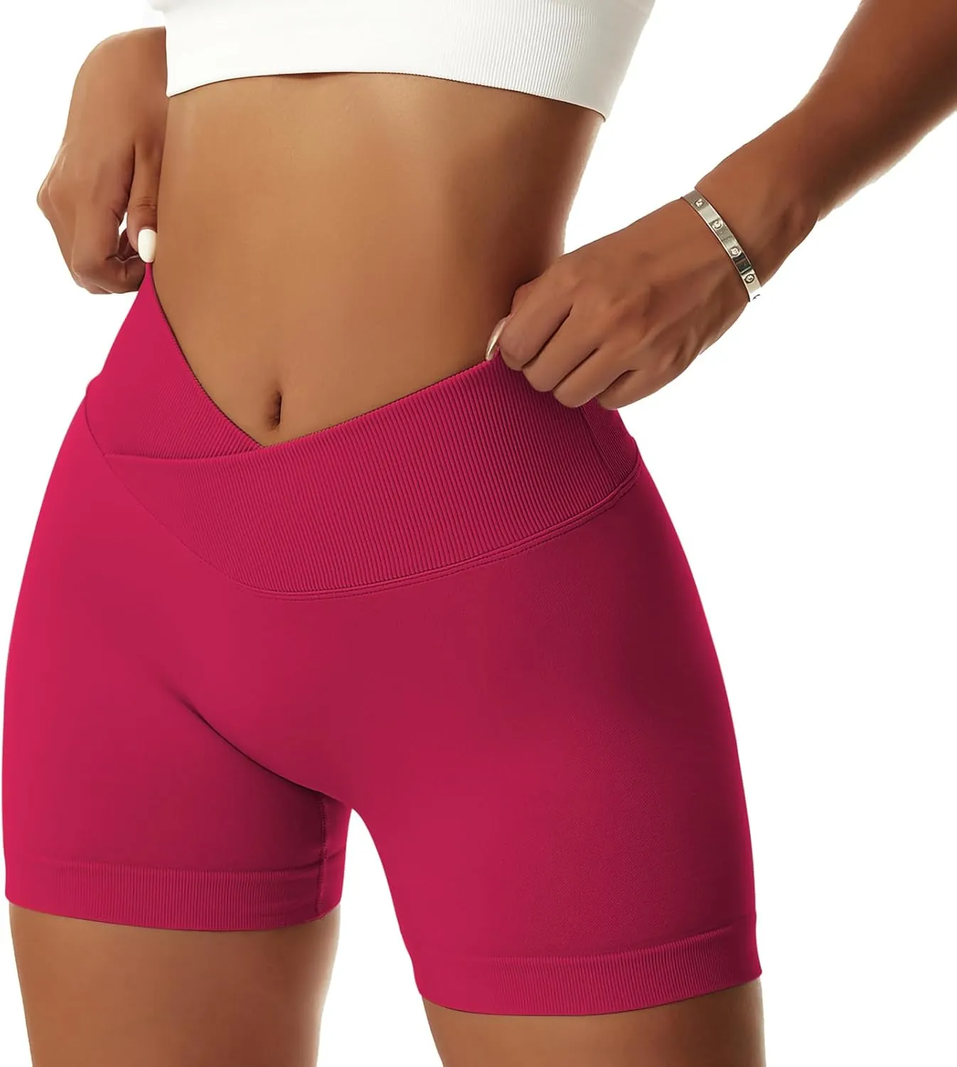 Vertvie 2 Pack Workout Gym Shorts for Women High Waisted Booty V Cross Biker Shorts Scrunch Butt Athletic Yoga Shorts