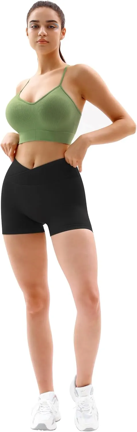 Vertvie 2 Pack Workout Gym Shorts for Women High Waisted Booty V Cross Biker Shorts Scrunch Butt Athletic Yoga Shorts