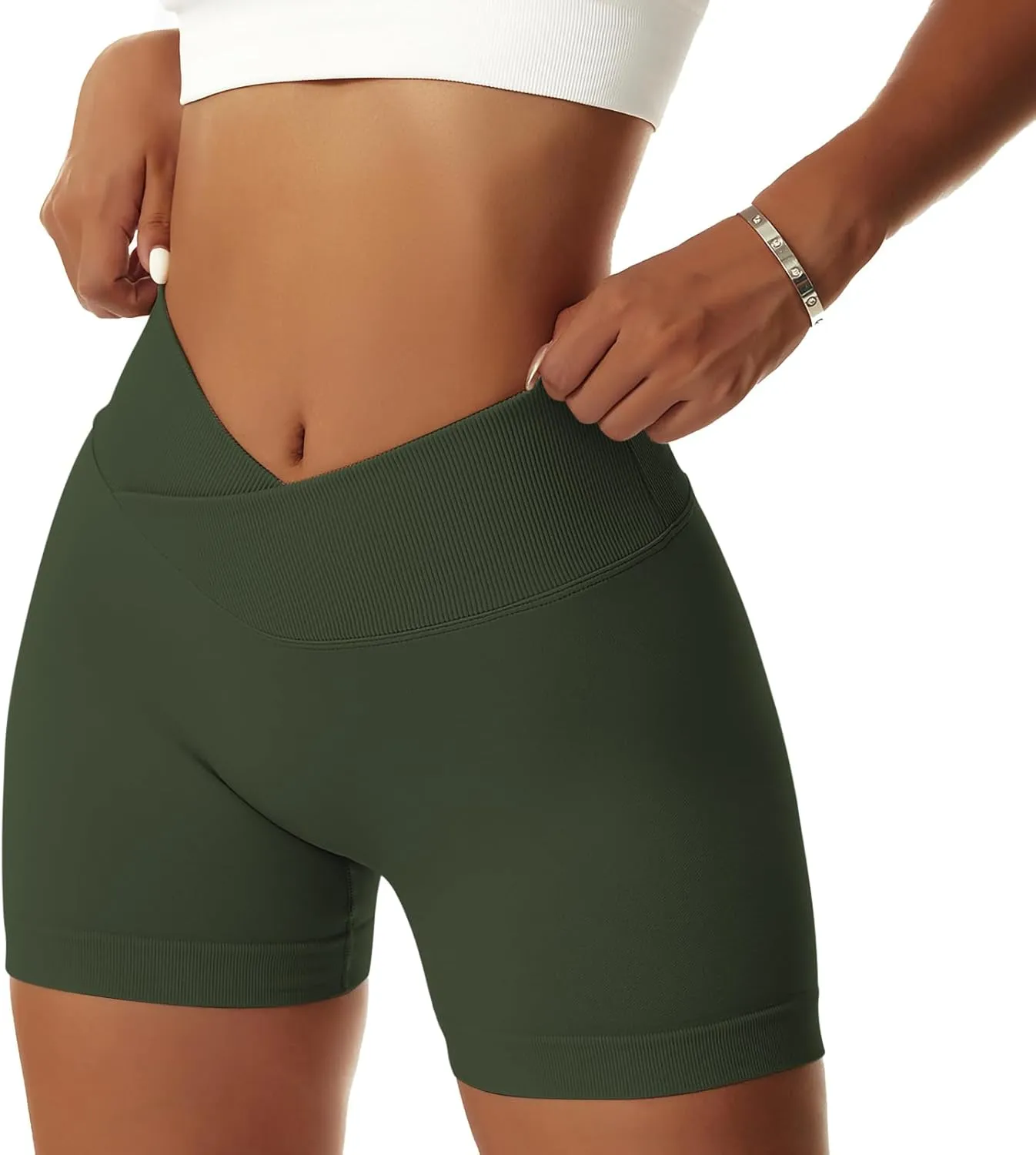 Vertvie 2 Pack Workout Gym Shorts for Women High Waisted Booty V Cross Biker Shorts Scrunch Butt Athletic Yoga Shorts