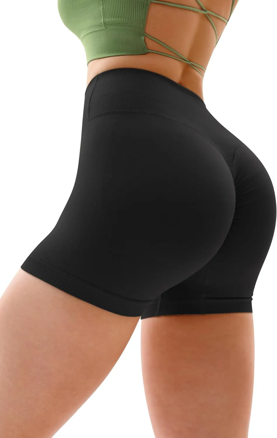 Vertvie 2 Pack Workout Gym Shorts for Women High Waisted Booty V Cross Biker Shorts Scrunch Butt Athletic Yoga Shorts