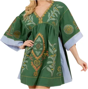 Vestidos Casuales para Mujer Womens Boho Mini Dress 2024 Fall 3/4 Sleeve V Neck Vintage Print Babydoll Dresses