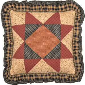 VHC Brands Maisie Patchwork Pillow 18x18 Country Bedding Accessory, Barn Red