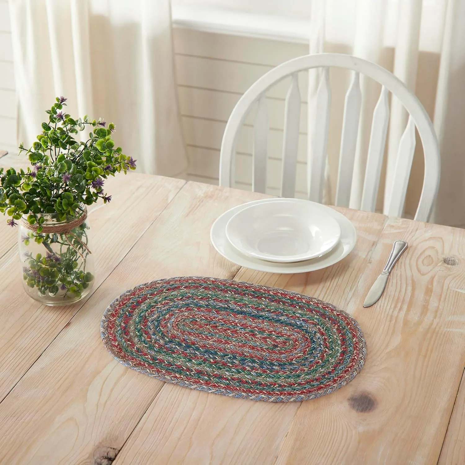 VHC Brands Multi Jute Oval Placemat 10x15