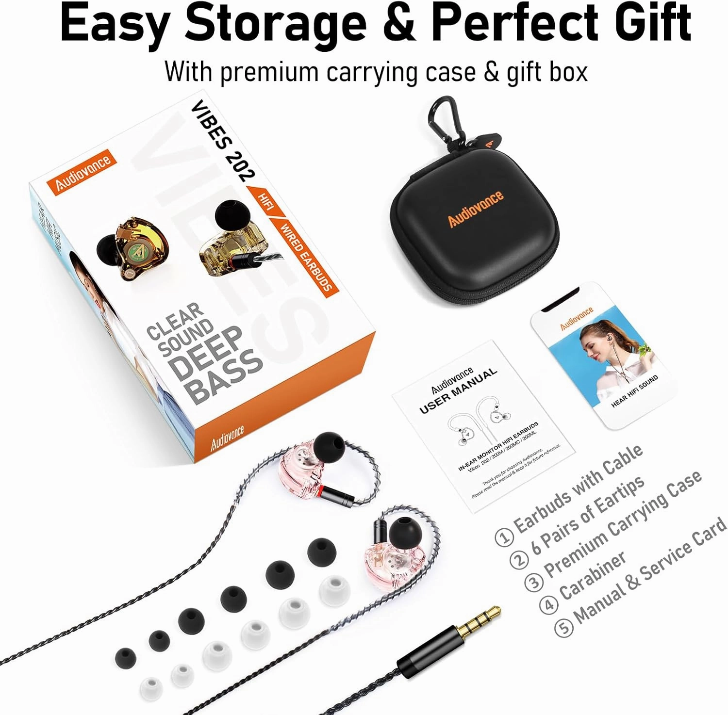 Vibes 202 Wired Earbuds - HiFi in Ear Monitor Headphones – Professional Noise-Isolating Ear Buds - Clear Sound, Deep Bass & Comfort-Fit IEM Earphones - MMCX to 3.5mm, Silver Plated Cord, Carrying Case