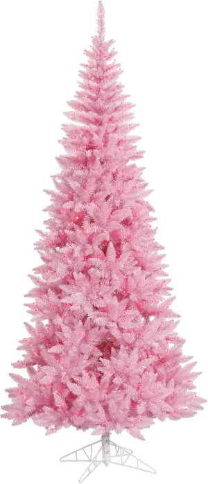 Vickerman 5.5' Pink Fir Slim Artificial Christmas Tree, Pink Dura-lit LED Lights - Faux Fir Christmas Tree - Seasonal Indoor Home Decor