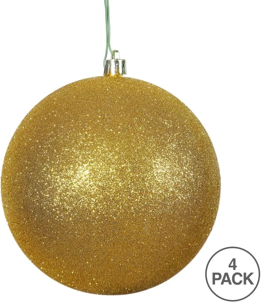 Vickerman 6" Antique Gold Glitter Ball Ornament, 4 per Bag