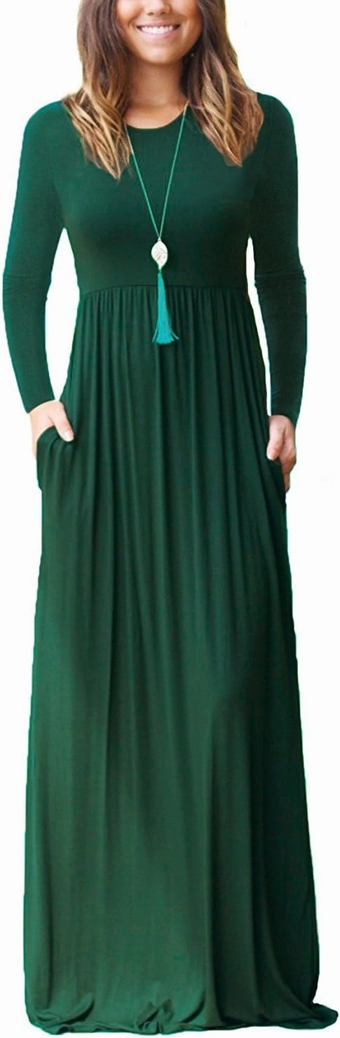 VIISHOW Women's Long Sleeve Loose Plain Maxi Dresses Casual Long Dresses with Pockets