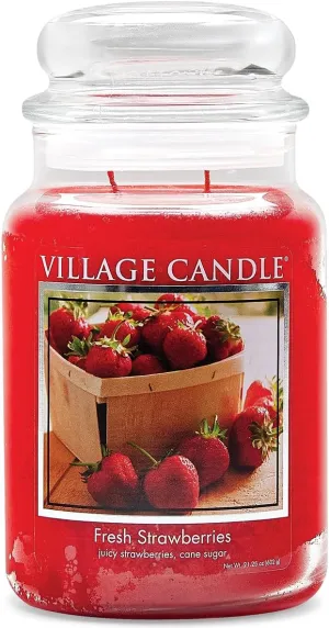 Village Candle Fresh Strawberries 26 oz Glass Jar Scented Candle, Large