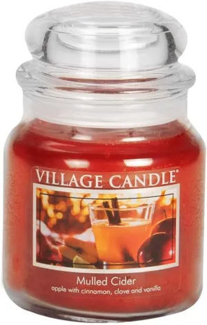 Village Candle Mulled Cider Medium Glass Apothecary Jar Scented Candle, 13.75 oz, Red