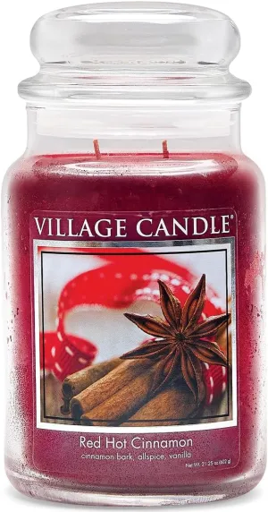 Village Candle Red Hot Cinnamon Large Glass Apothecary Jar Scented Candle, 21.25 oz, 21 Ounce