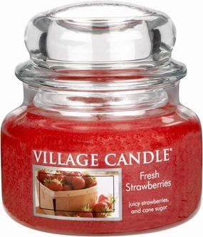 Village Candle Fresh Strawberries 11 oz Glass Jar Scented Candle, Small