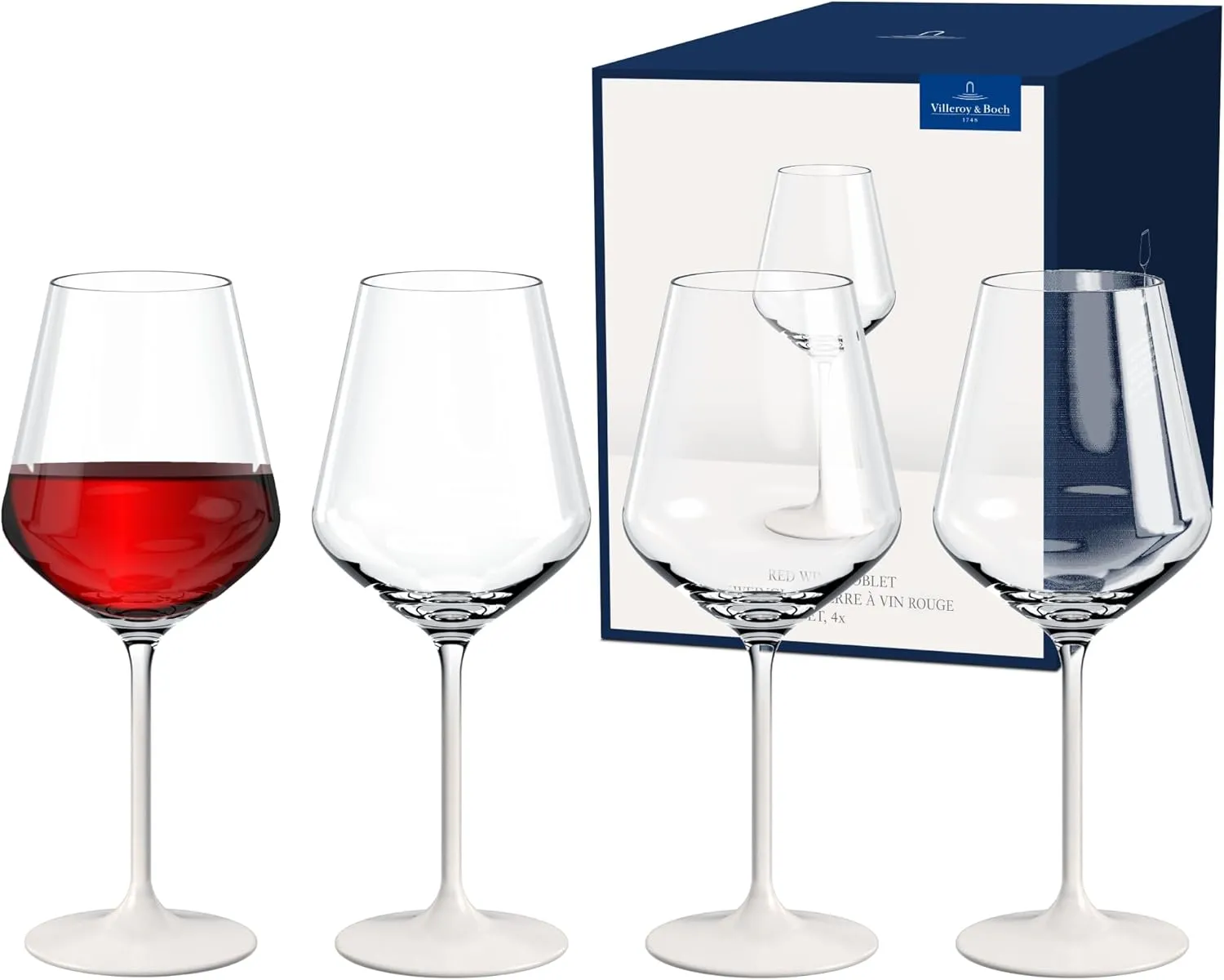 Villeroy & Boch - Manufacture Rock Blanc Red Wine Goblet Set, 4 pcs. Set of Drinking Glasses for Red Wine, 15.5 oz, Crystal Glass, Matte White Slate Look