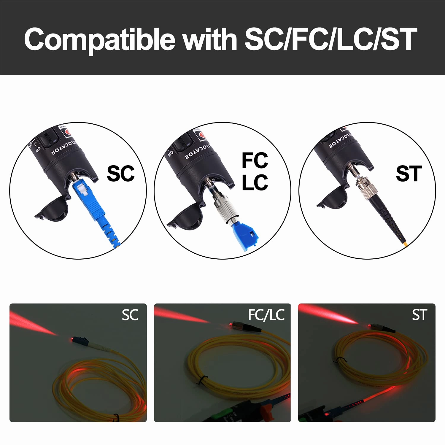 Visual Fault Locator   FC/LC Connector Kit 30mW 30KM, VFL Include Single Mode 9/125um FC Male to LC Female Adapter, Red Light Pen for Network Fiber Cable Test, Fiber Optic Source Tester Detector Meter