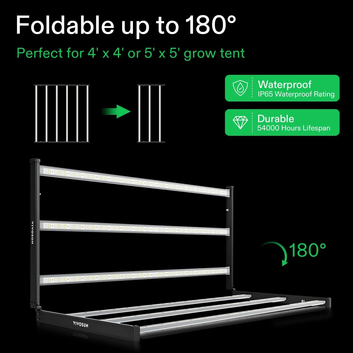 VIVOSUN VSFL6450 Bar LED Grow Light, 645W 6 Bars Plant Grow Light, Foldable & Dimmable, Full Spectrum with UR/FR Light for Indoor Plants