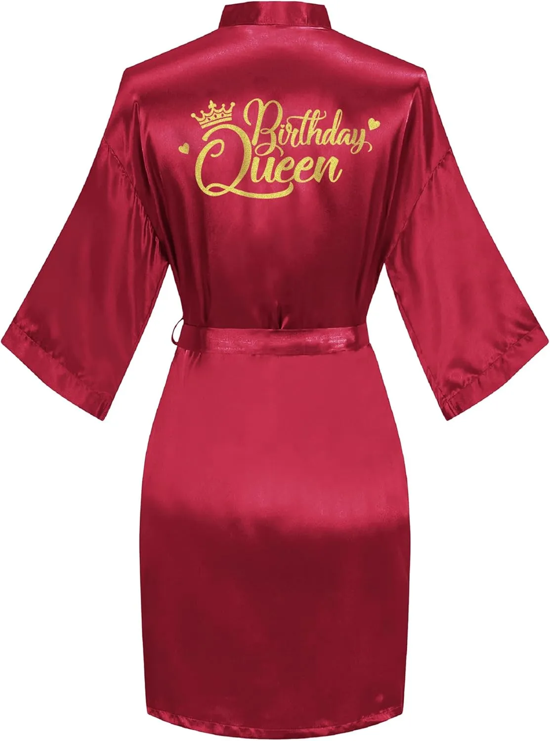 VOGUEMAX Women's Birthday Party Robe Queen Squad Silky Gold Glitter Kimono Robe Bathrobe