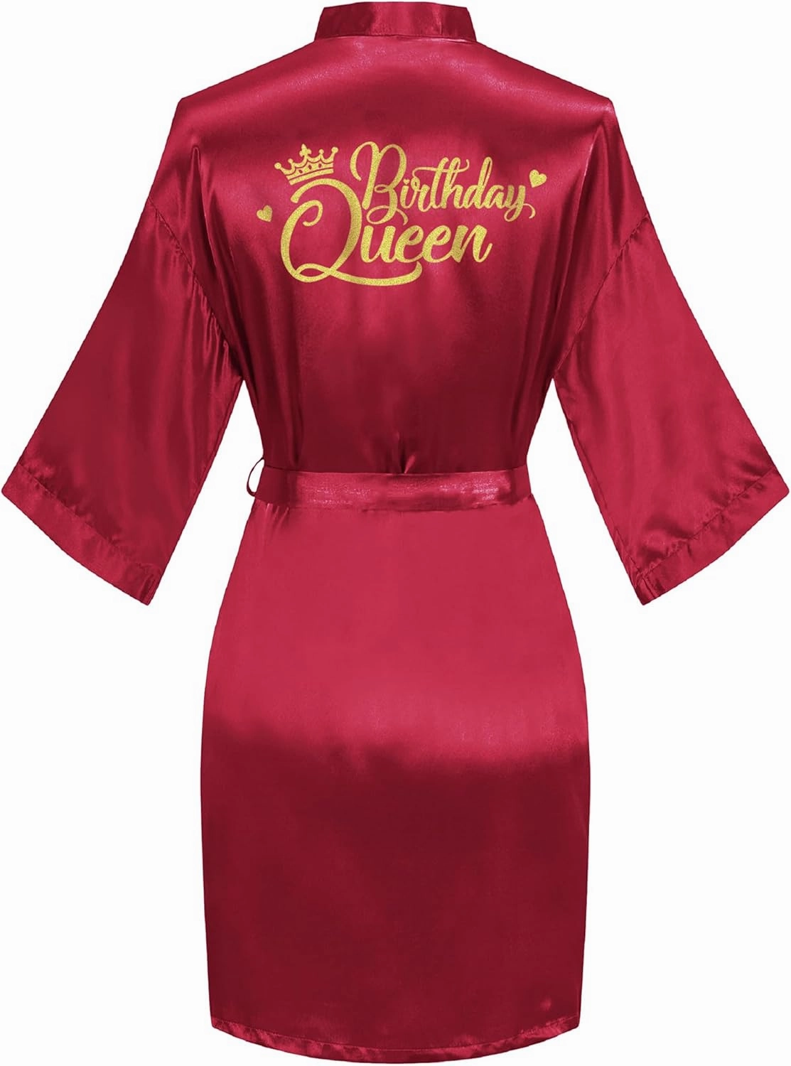 VOGUEMAX Women's Birthday Party Robe Queen Squad Silky Gold Glitter Kimono Robe Bathrobe