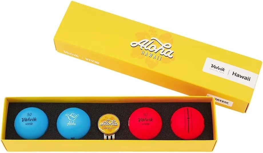 Volvik State Hawaii Pack - 4 Vivid Balls Pack (2 Blue & 2 Red) with a Clip Ball Marker.