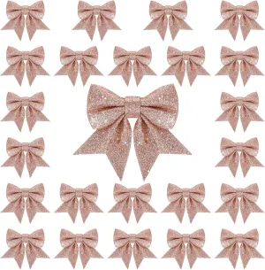Waline 24pcs 5.5'' Rose Gold Christmas Decorations - Wreaths, Tree Bows, Sequin Ties for Home Xmas Party